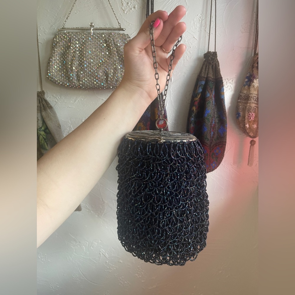 Antique Art Deco Carnival Glass Fancy Beaded Flapper Purse Mint Condition
